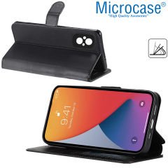Microcase Xiaomi Poco M5 Darbeye Dayanıklı Cüzdanlı ve Standlı Kapaklı Deri Kılıf Siyah AL4232