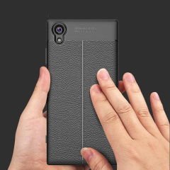 Sony Xperia XA1 Ultra Leather Effect Silikon Kılıf + Cam Koruma