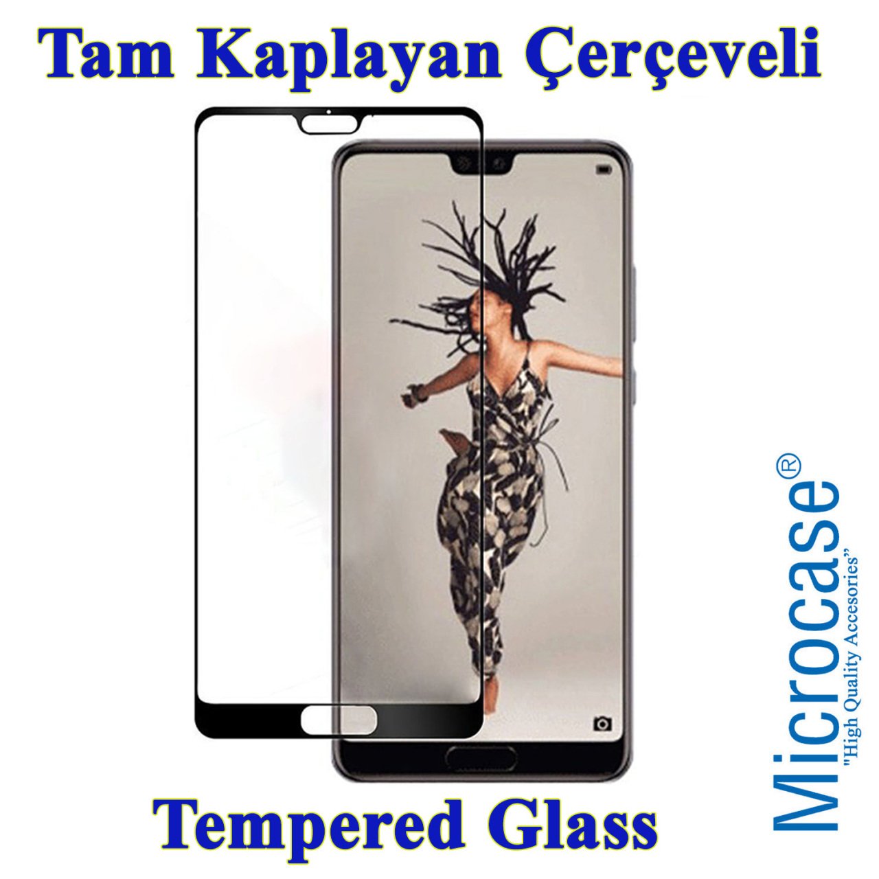 Huawei P20 Pro Tam Kaplayan Çerçeveli Tempered Ekran Koruyucu