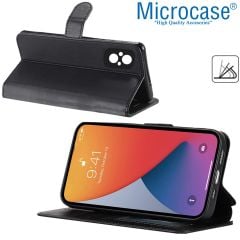 Microcase Realme GT2 Pro Darbeye Dayanıklı Cüzdanlı ve Standlı Kapaklı Deri Kılıf Siyah AL4232