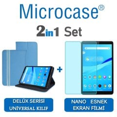 Microcase Lenovo Tab M8 TB-8505F Delüx Serisi Universal Standlı Deri Kılıf - Turkuaz + Nano Esnek Ekran Koruma Filmi