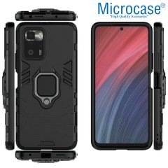 Microcase Xiaomi Redmi Note 10 Pro 5G Batman Serisi Yüzük Standlı Armor Kılıf - Siyah