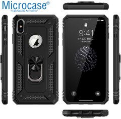 Microcase iPhone XS Max Anka Serisi Yüzük Standlı Armor Kılıf Siyah