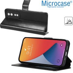 Microcase Honor 90 Darbeye Dayanıklı Cüzdanlı ve Standlı Kapaklı Deri Kılıf Siyah AL4232