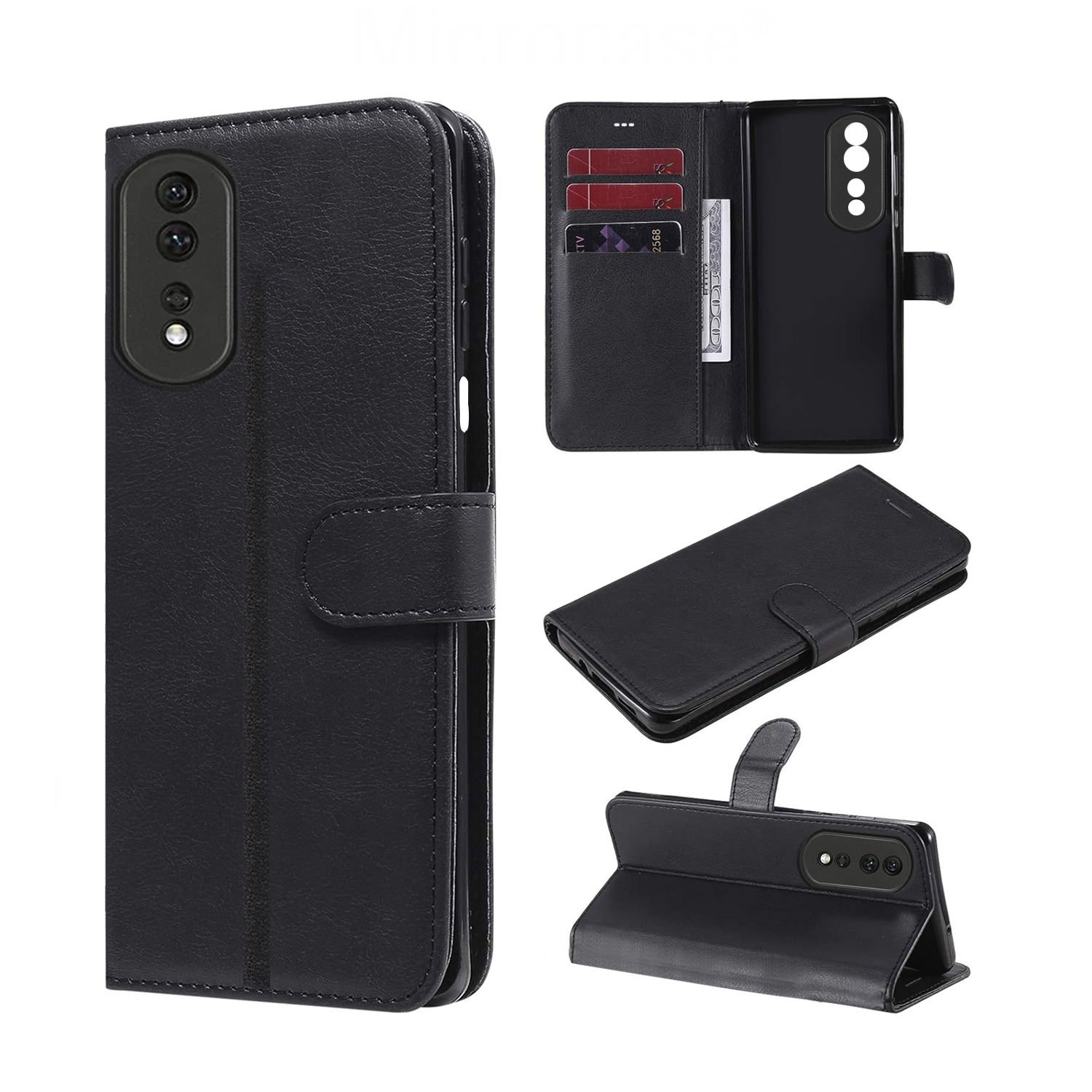 Microcase Honor 90 Darbeye Dayanıklı Cüzdanlı ve Standlı Kapaklı Deri Kılıf Siyah AL4232