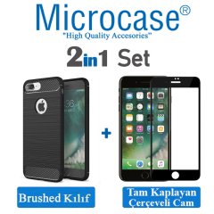 iPhone 8 Plus Brushed Silikon Kılıf + Tam Kaplayan Cam
