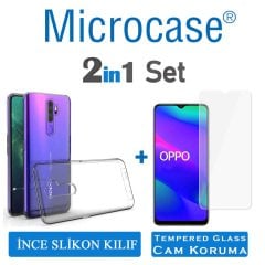 Microcase Oppo A9 2020 - Oppo A5 2020 Ultra İnce 0.2 mm Soft Silikon Kılıf - Şeffaf + Tempered Glass Cam Koruma