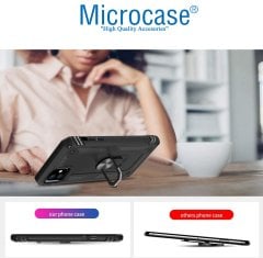 Microcase iPhone 11 Anka Serisi Yüzük Standlı Armor Kılıf - Siyah + Tempered Glass Cam Koruma