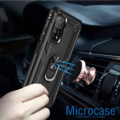 Microcase Xiaomi Mi 10T Anka Serisi Yüzük Standlı Armor Kılıf - Siyah