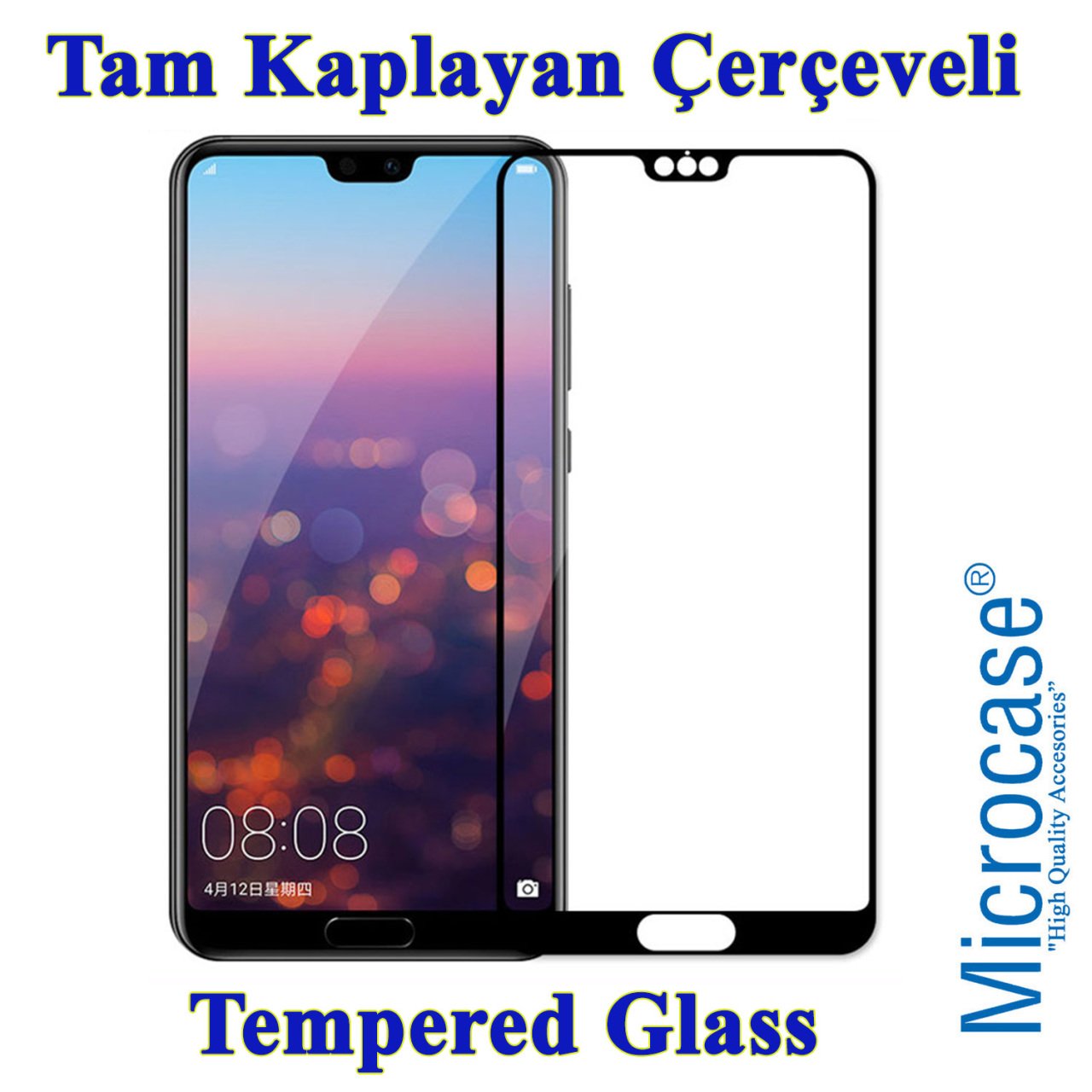 Huawei P20 Tam Kaplayan Çerçeveli Tempered Ekran Koruyucu