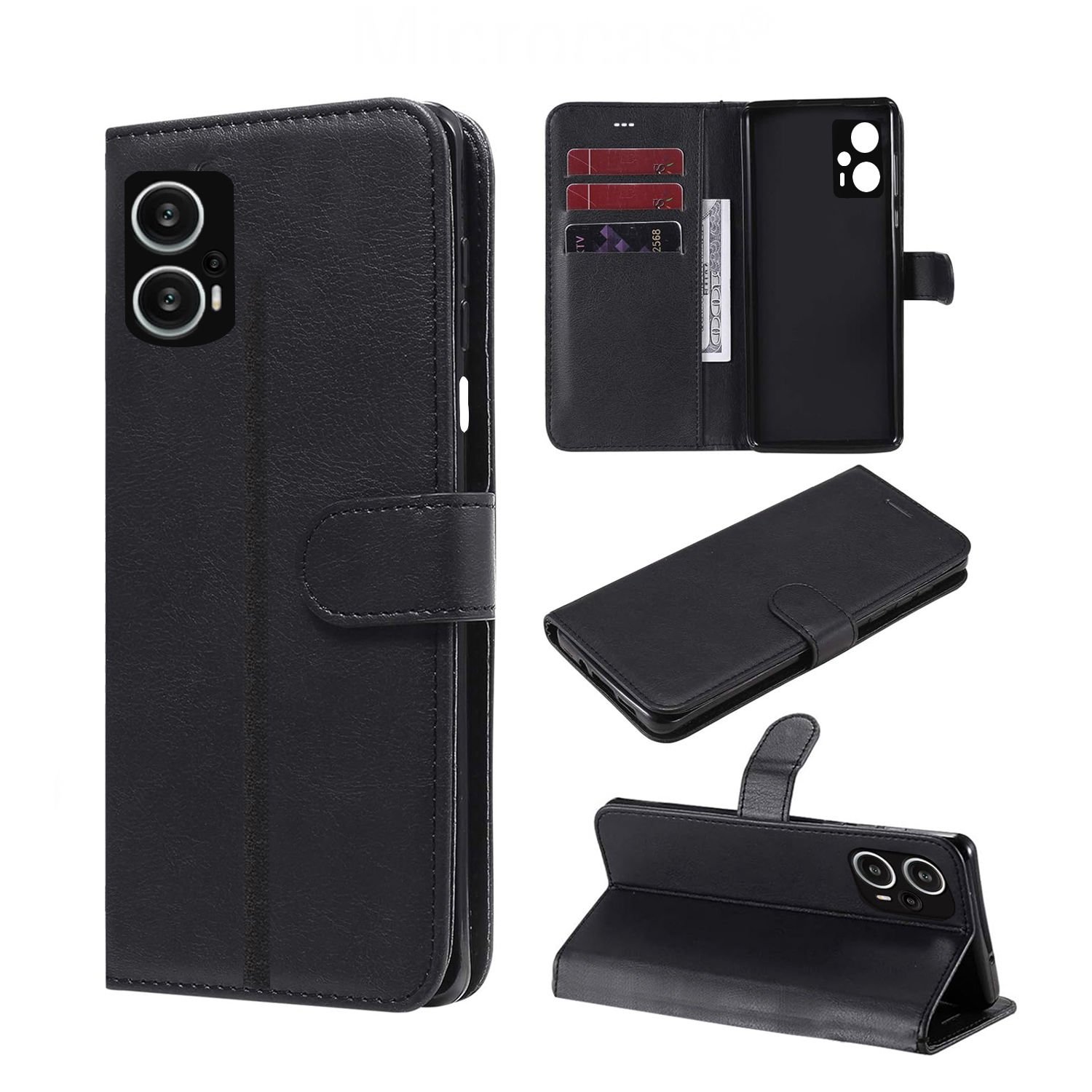 Microcase Xiaomi Redmi Note 12 Turbo Darbeye Dayanıklı Cüzdanlı ve Standlı Kapaklı Deri Kılıf Siyah AL4232