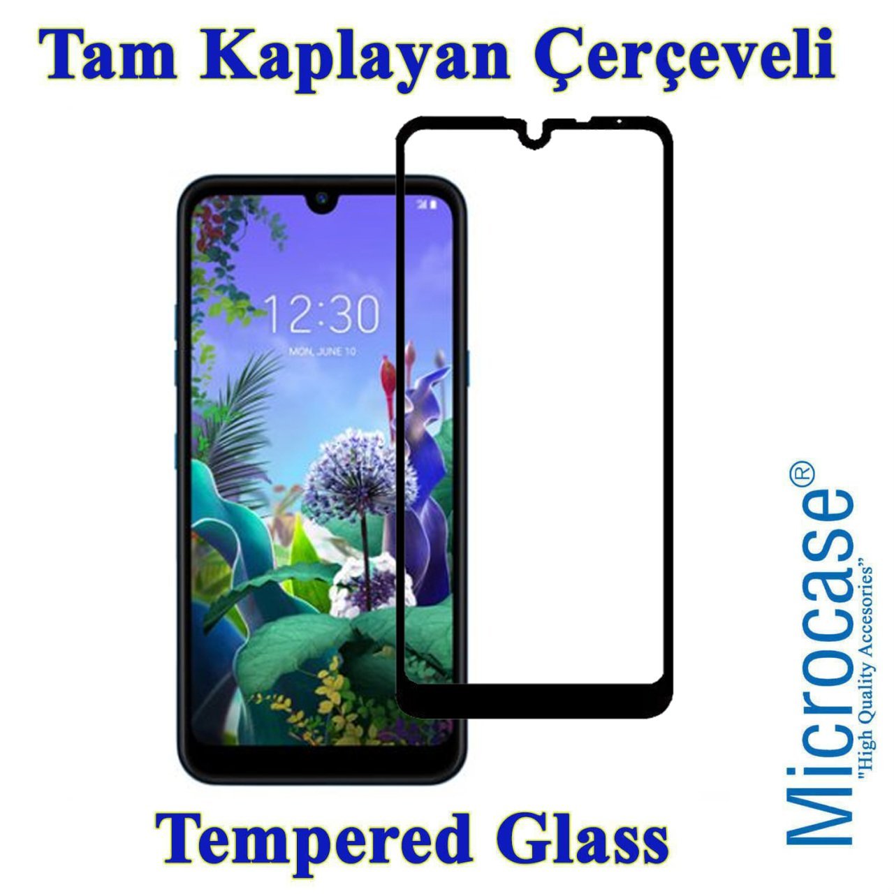 Microcase LG Q60 - K50 Tam Kaplayan Çerçeveli Tempered Ekran Koruyucu - SİYAH