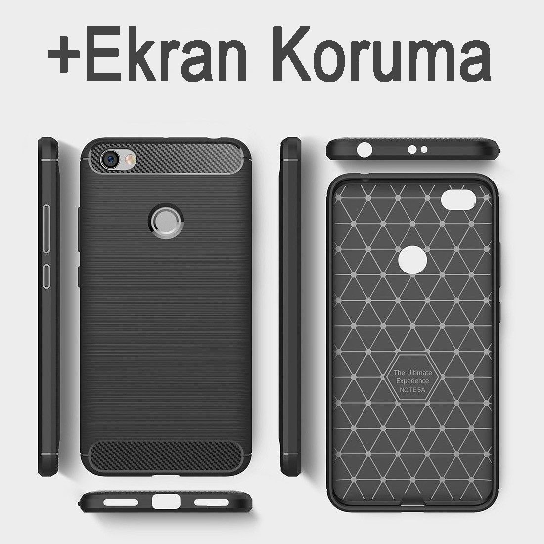 Xiaomi Redmi Note 5A Prime Brushed Carbon Fiber Silikon Kılıf + CAM