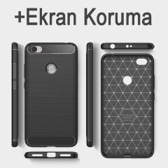 Xiaomi Redmi Note 5A Prime Brushed Carbon Fiber Silikon Kılıf + CAM