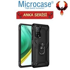 Microcase Xiaomi Mi 10T Pro Anka Serisi Yüzük Standlı Armor Kılıf - Siyah