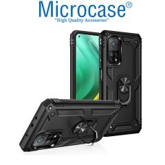 Microcase Xiaomi Mi 10T Pro Anka Serisi Yüzük Standlı Armor Kılıf - Siyah