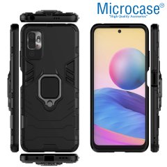 Microcase Xiaomi Poco M3 Pro Batman Serisi Yüzük Standlı Armor Kılıf - Siyah