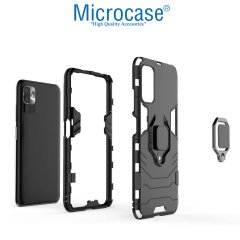 Microcase Xiaomi Poco M3 Pro Batman Serisi Yüzük Standlı Armor Kılıf - Siyah