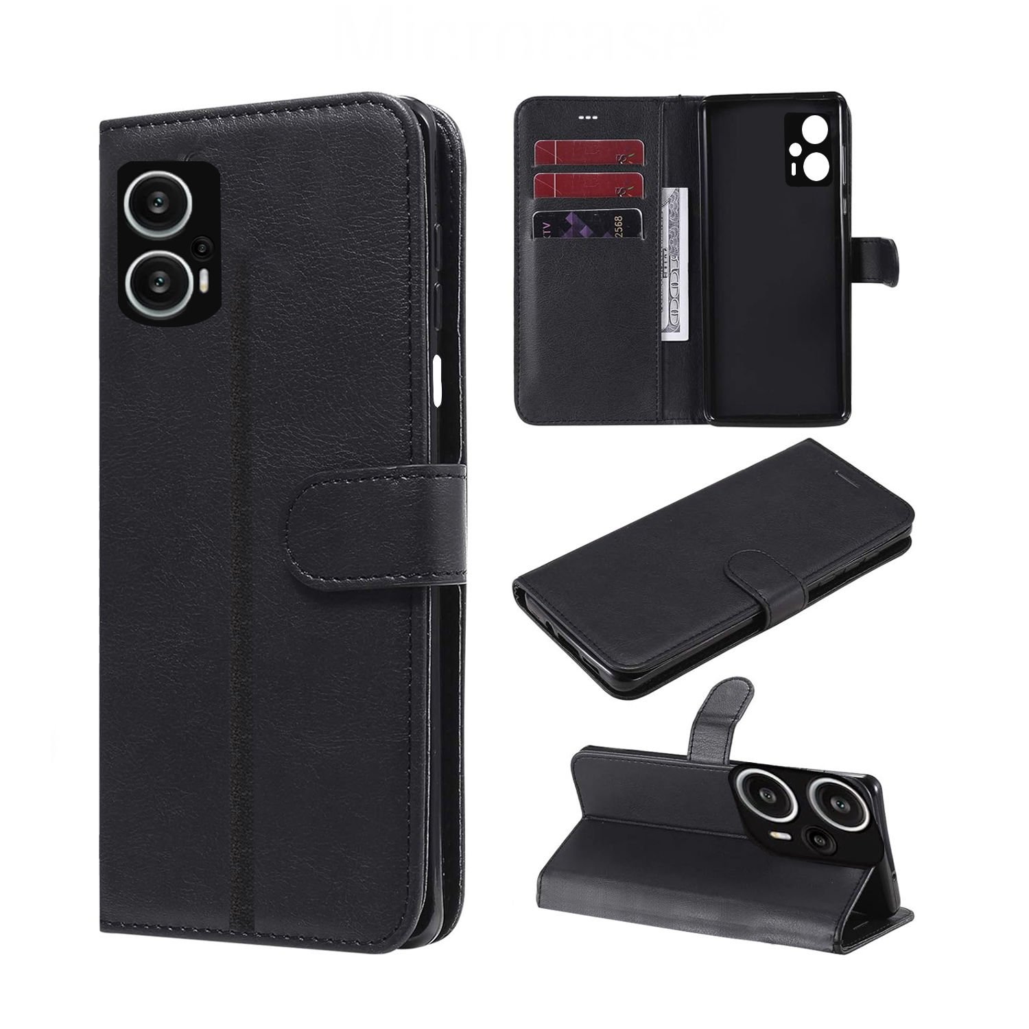Microcase Xiaomi Redmi Note 11T/Poco X4 GT Darbeye Dayanıklı Cüzdanlı ve Standlı Kapaklı Deri Kılıf Siyah AL4232