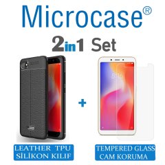 Microcase Xiaomi Redmi 6A Leather Tpu Silikon Kılıf + Cam Koruma