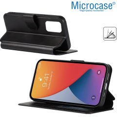 Microcase OnePlus 8T / 9R Darbeye Dayanıklı Cüzdanlı ve Standlı Kapaklı Deri Kılıf Siyah AL4232