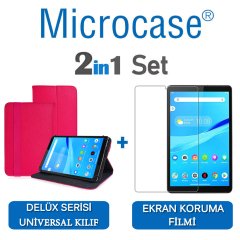 Microcase Lenovo Tab M8 TB-8505F Delüx Serisi Universal Standlı Deri Kılıf - Pembe + Ekran Koruma Filmi