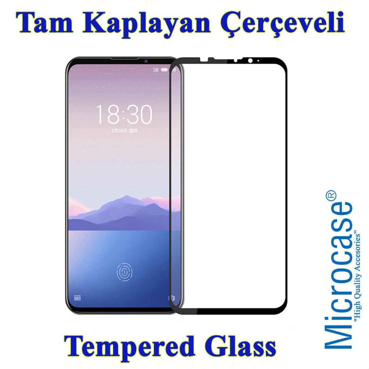 Microcase Meizu 16Xs Tam Kaplayan Çerçeveli Tempered Ekran Koruyucu - SİYAH