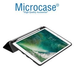 Microcase Apple iPad Pro 12.9 2021 Kalem Koymalı Standlı Deri Kılıf - Siyah