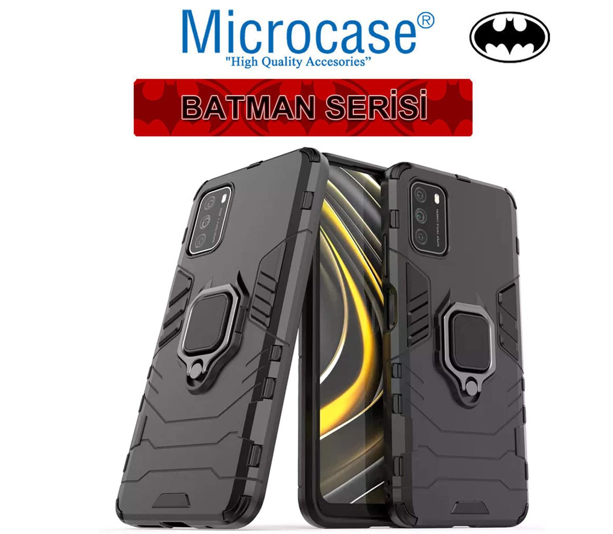 Microcase Xiaomi Poco M3 Batman Serisi Yüzük Standlı Armor Kılıf