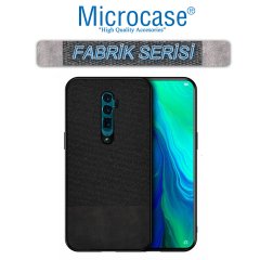 Microcase Oppo Reno 2 Fabrik Serisi Kumaş ve Deri Desen Kılıf - Siyah + Tempered Glass Cam Koruma
