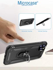 Microcase iPhone 11 Pro Anka Serisi Yüzük Standlı Armor Kılıf - Siyah