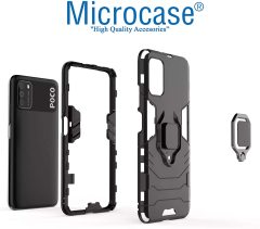 Microcase Xiaomi Poco M3 Batman Serisi Yüzük Standlı Armor Kılıf