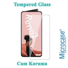 Microcase Oppo Reno 2 Fabrik Serisi Kumaş ve Deri Desen Kılıf - Siyah + Tempered Glass Cam Koruma