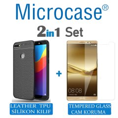 Microcase Huawei Honor 7C Leather Tpu Silikon Kılıf + Cam Koruma