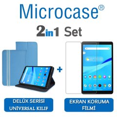 Microcase Lenovo Tab M8 TB-8505F Delüx Serisi Universal Standlı Deri Kılıf - Turkuaz + Ekran Koruma Filmi
