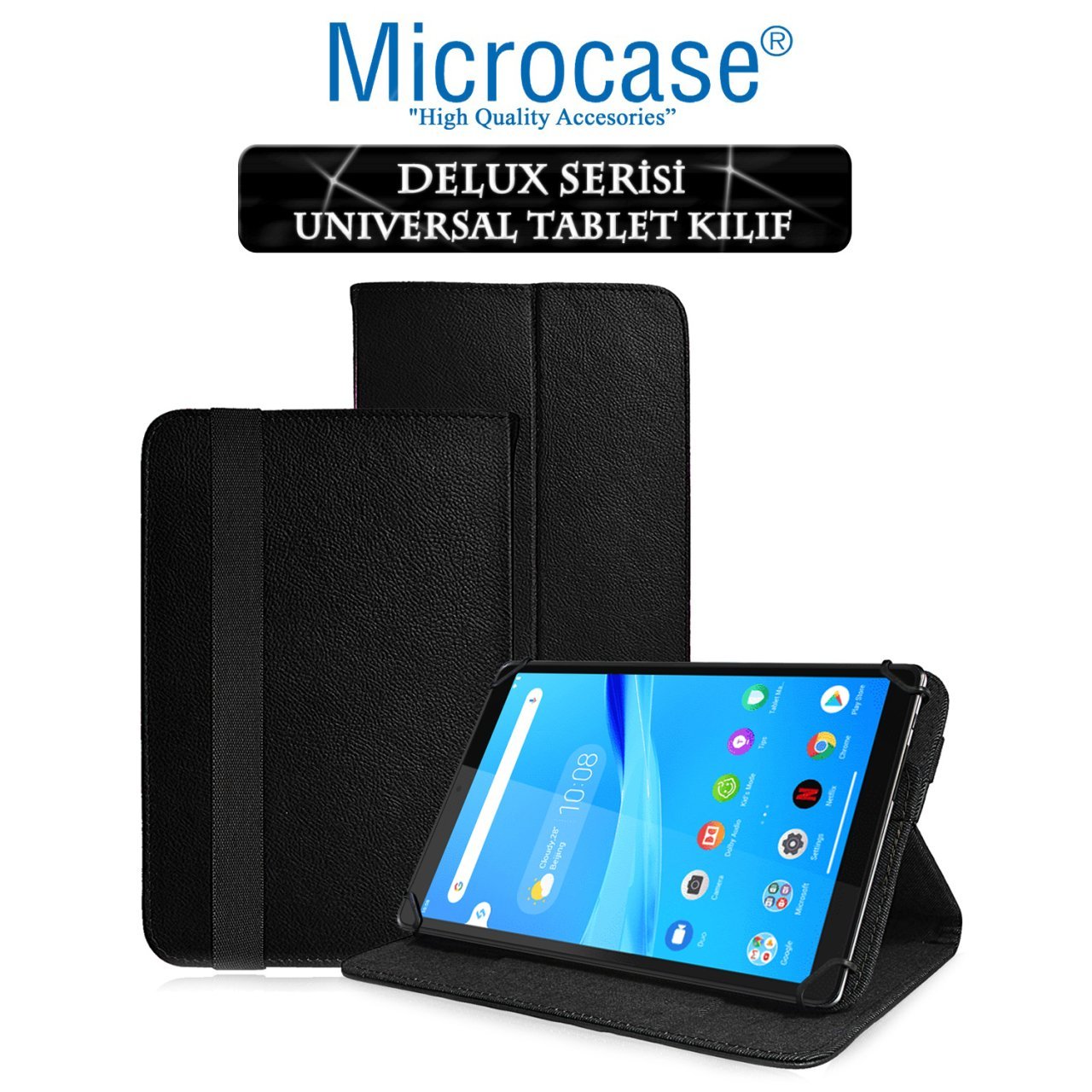 Microcase Lenovo Tab M8 TB-8505F Delüx Serisi Universal Standlı Deri Kılıf - Siyah