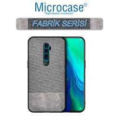 Microcase Oppo Reno 2 Fabrik Serisi Kumaş ve Deri Desen Kılıf - Gri + Tempered Glass Cam Koruma