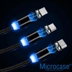 Microcase 3in1 iPhone Samsung Type-C Usb Manyetik Uçlu Mıknatıslı Şarj Kablosu 1 metre Siyah AL2532