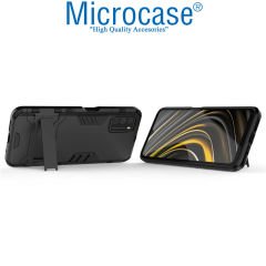 Microcase Xiaomi Poco M3 Alfa Armor Standlı Perfect Koruma Kılıf Siyah