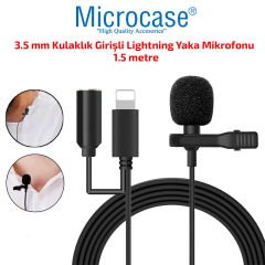 Microcase 3.5 mm Kulaklık Girişli iPhone iPad Lightning Profesyonel Yaka Mikrofonu 1.5 Mt - AL2633