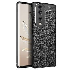 Microcase Honor 70 Leather Serisi Deri Efekt Silikon Kılıf - Siyah AL3337