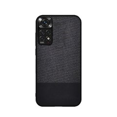 Microcase Xiaomi Redmi Note 11 2022 (Global) Fabrik Kumaş ve Deri Desen Kılıf - Siyah
