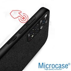 Microcase Xiaomi Redmi Note 11 2022 (Global) Fabrik Kumaş ve Deri Desen Kılıf - Siyah