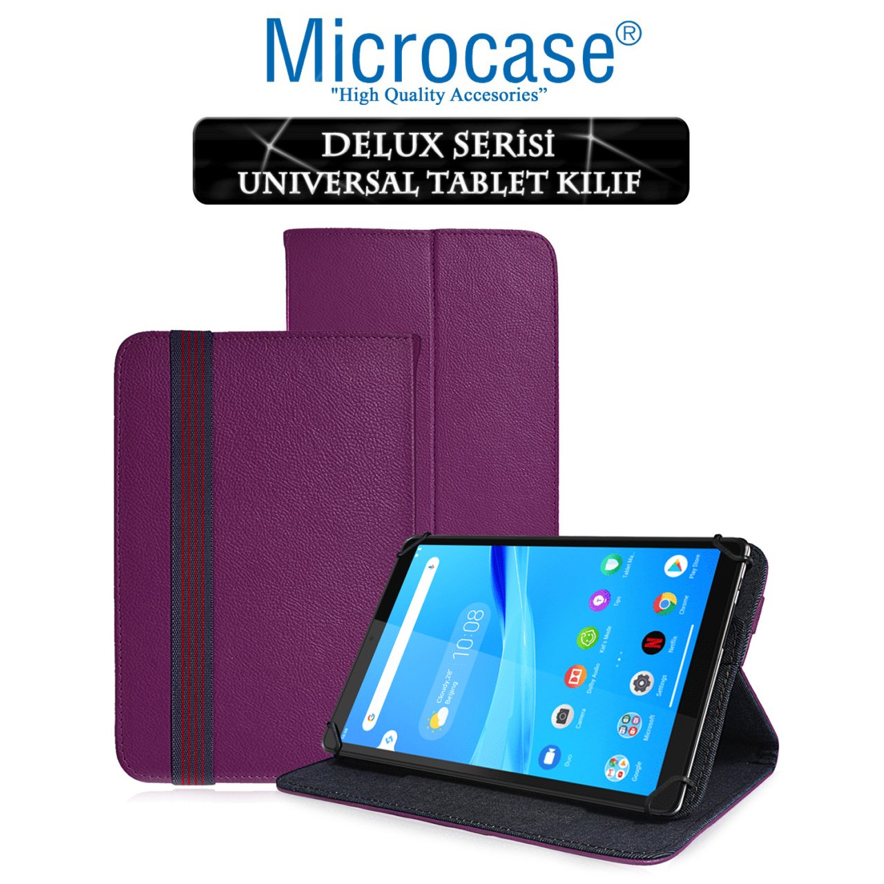 Microcase Lenovo Tab M8 TB-8505F Delüx Serisi Universal Standlı Deri Kılıf - Mor