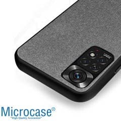 Microcase Xiaomi Redmi Note 11 2022 (Global) Fabrik Kumaş ve Deri Desen Kılıf -Gri