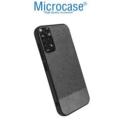 Microcase Xiaomi Redmi Note 11 2022 (Global) Fabrik Kumaş ve Deri Desen Kılıf -Gri
