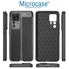 Microcase Xiaomi 12T / 12T Pro / Redmi K50 Ultra Leather Serisi Deri Efekt Silikon Kılıf - Siyah AL3337