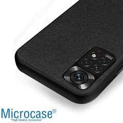 Microcase Xiaomi Redmi Note 11S 2022 (Global) Fabrik Kumaş ve Deri Desen Kılıf -Siyah