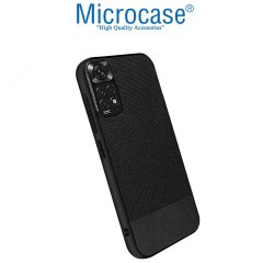 Microcase Xiaomi Redmi Note 11S 2022 (Global) Fabrik Kumaş ve Deri Desen Kılıf -Siyah