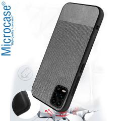 Microcase Xiaomi Mi 10 Lite 5G Fabrik Serisi Kumaş Desen Kılıf - Gri